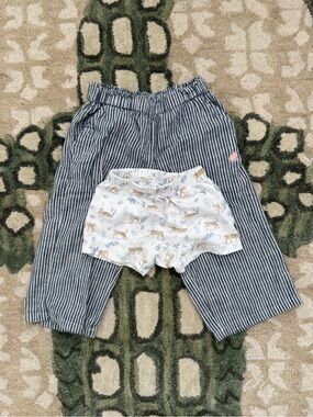 Girls Babycottons 3T Striped Pull-On Pants and Cream Animal Print Shorts